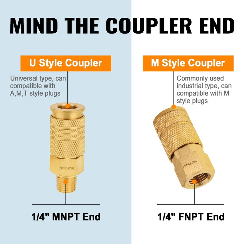 SUNGATOR Air Hose Fittings 1/4" NPT, 16-Piece Solid Brass Quick Connect Air Line Fittings, 1/4 Inch Compressor Accessories, Coupler and Plug Kit, 1/4'' Quick Connect Hose Repair Kit - Image 3
